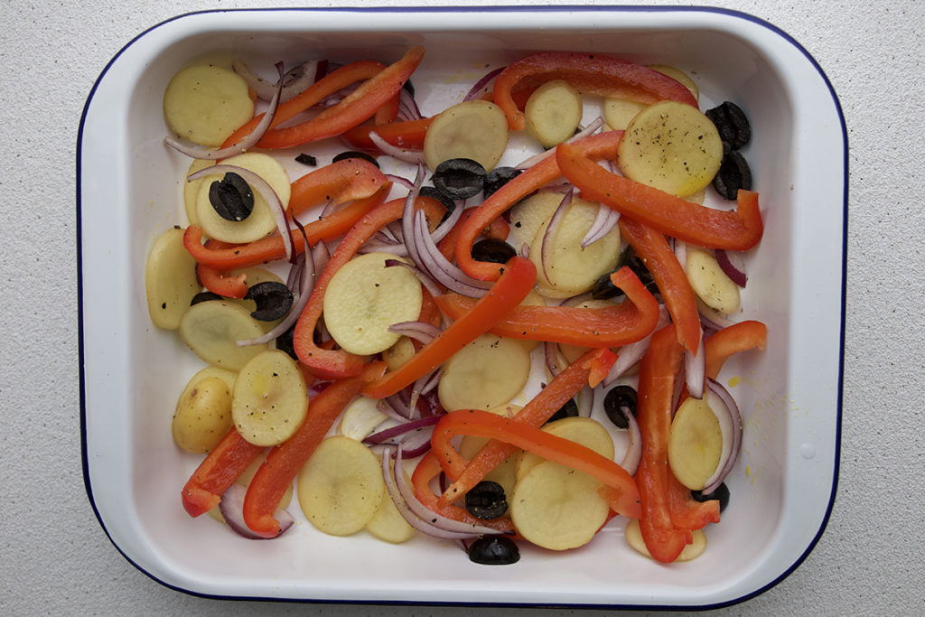 pesce al forno con verdure