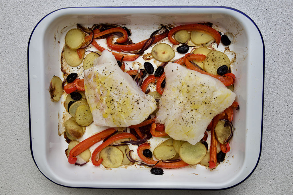 pesce al forno con verdure