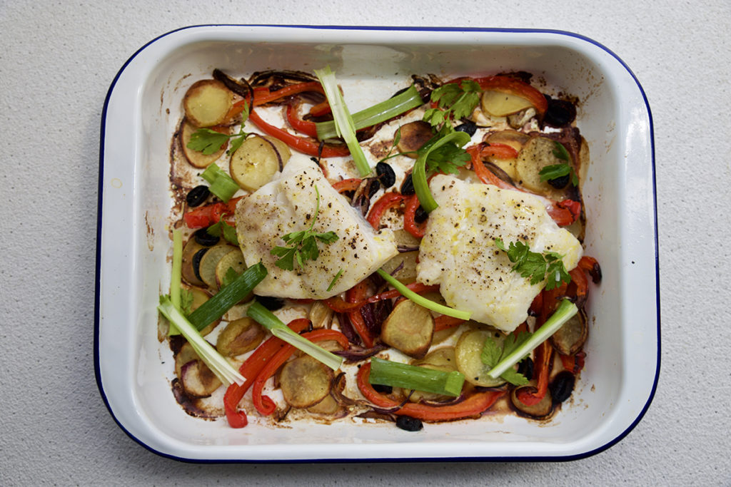 pesce al forno con verdure