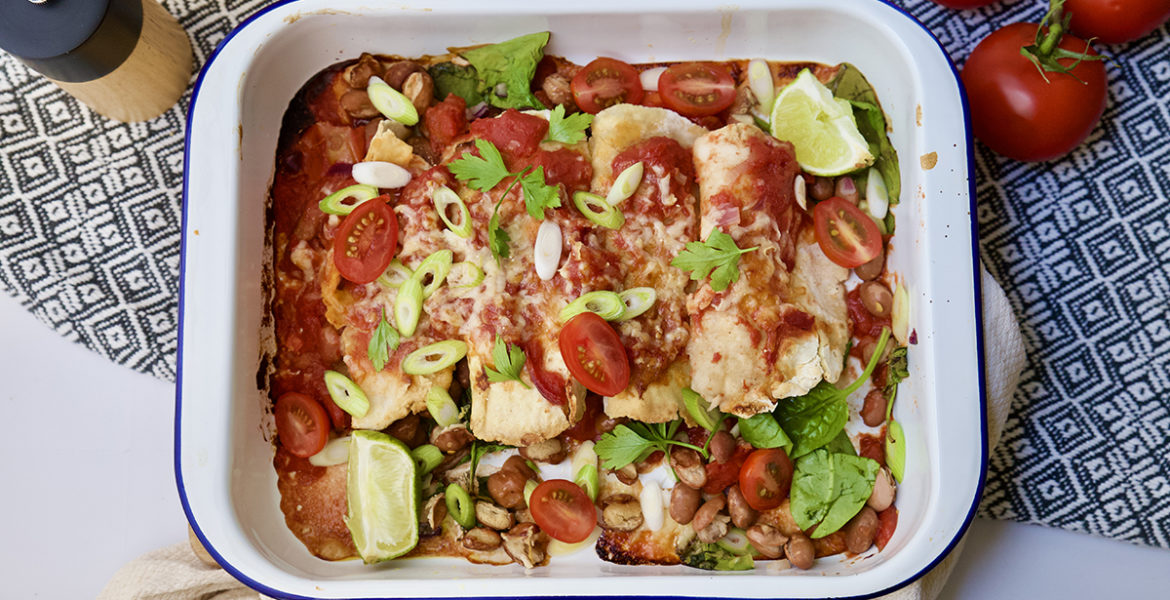 Enchiladas con pomodoro e spinaci